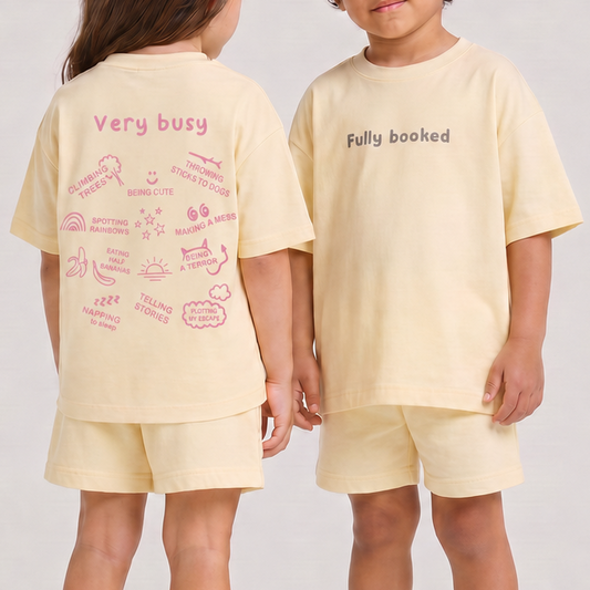 Very Busy Boxy Tee - Butter Yellow (Pink/Gray)